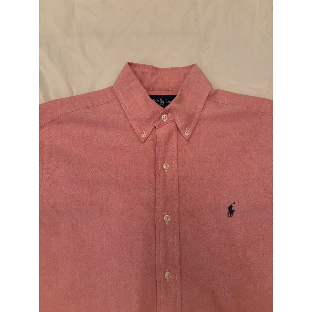 Ralph Lauren Mens Oxford Shirt Salmon Pink Classic Fit Long Sleeve 15 32/33