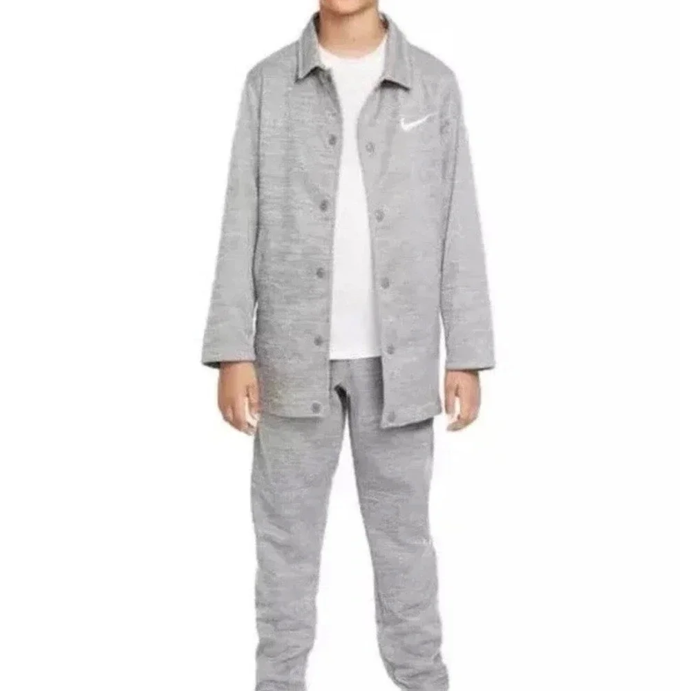 Kids Nike‎ Therma Fit Gray Button Up Coaches Jacket Big Boys Collared Size S 8-9