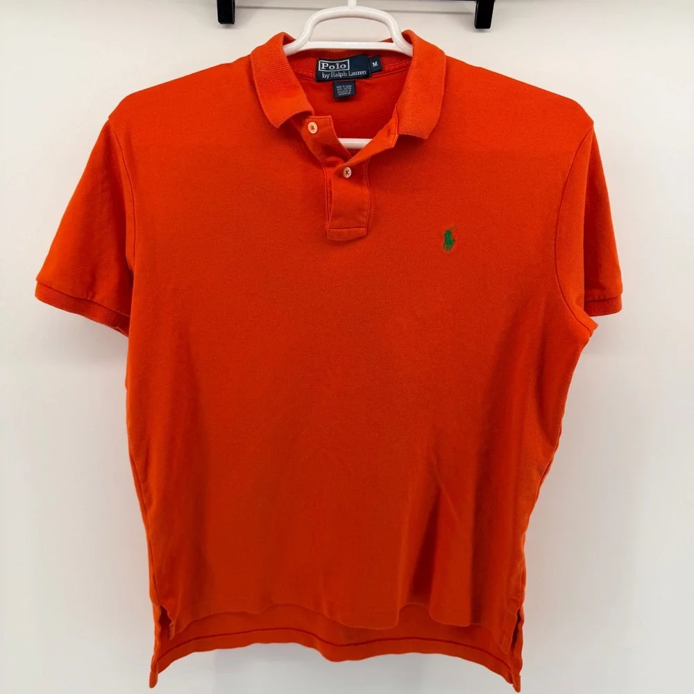Polo Ralph Lauren Classic Fit Short Sleeve Polo Shirt Orange Green Pony Mens‎ M