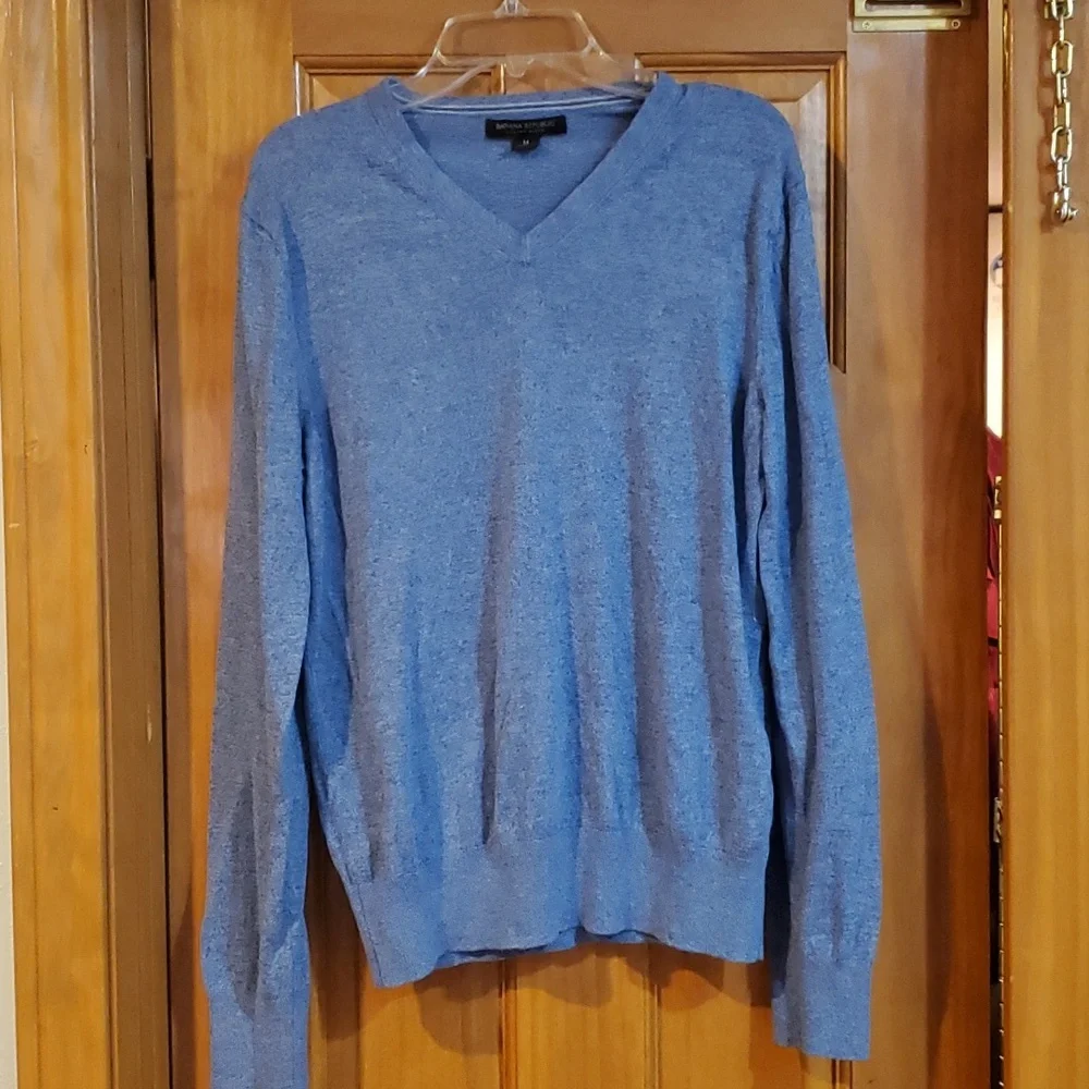 Banana Republic Unisex‎ Blue Cashmere Silk Blend Lightweight V neck Sweater Size