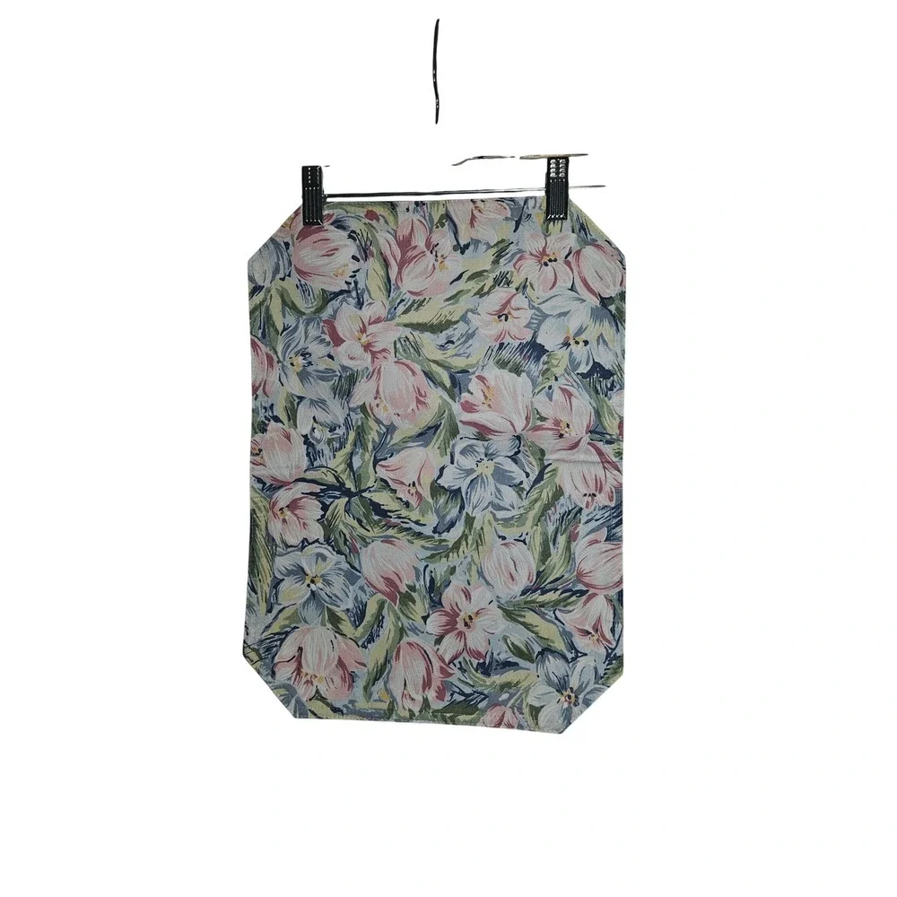 Floral Placemats 8 Pink Blue Green Tulip  Print‎ Clipped Corners Vintage 1990s
