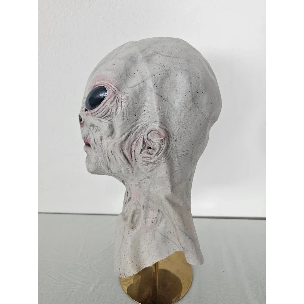 Realistic Grey Alien Full Head Latex Mask Halloween Costume Sci-Fi Prop Grey