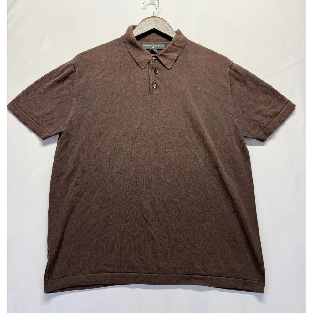 Banana Republic Polo Shirt Mens Medium Brown Cotton Performance‎ Golf Tennis
