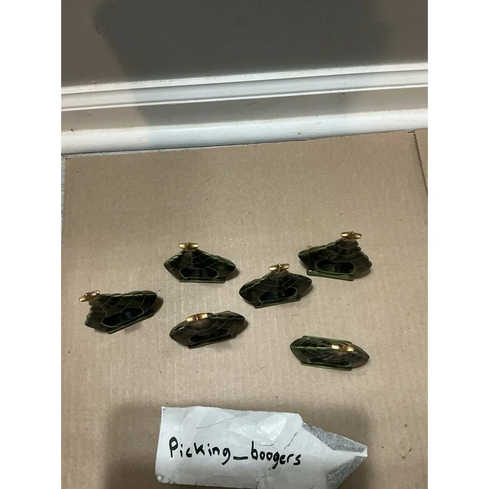 Christmas Green Tree Vintage Napkin Rings Holders Ceramic Star Lot of 6