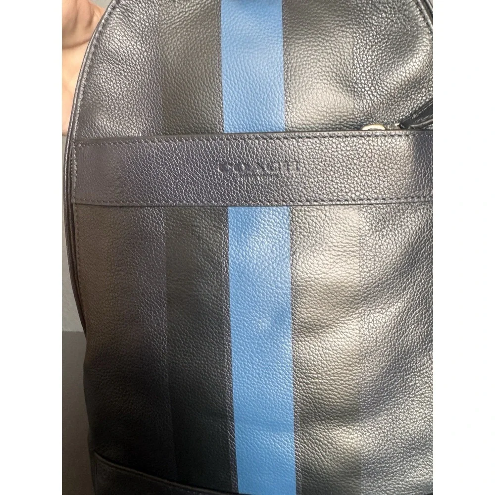 Leather Coach Navy ~ Black Blue Stripes ~ Shoulder Sling Bag Great Style F722226