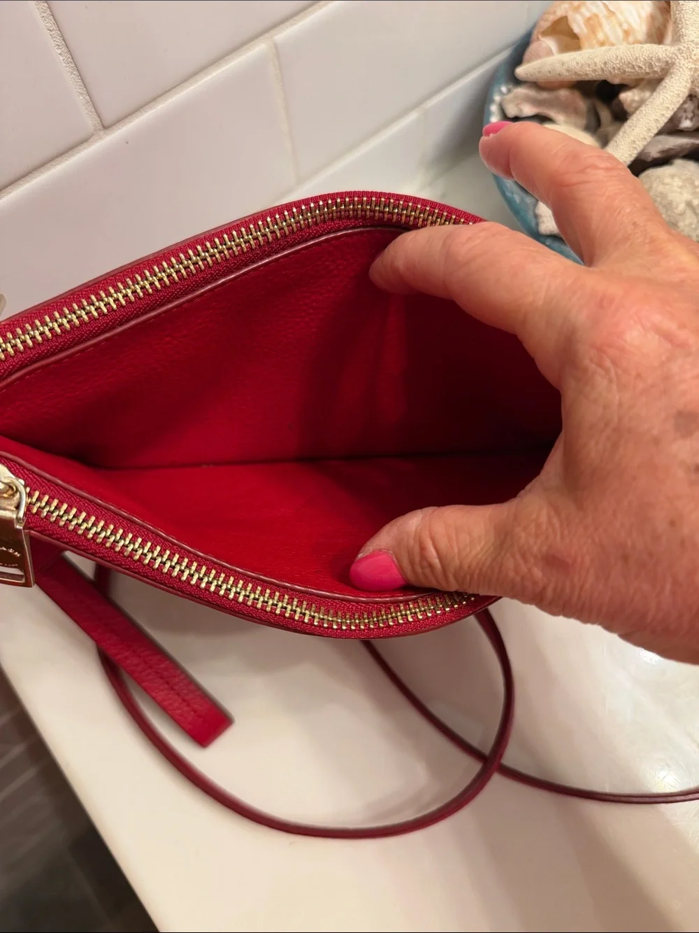 Coach Red Leather Crossbody Bag with Gold Accent