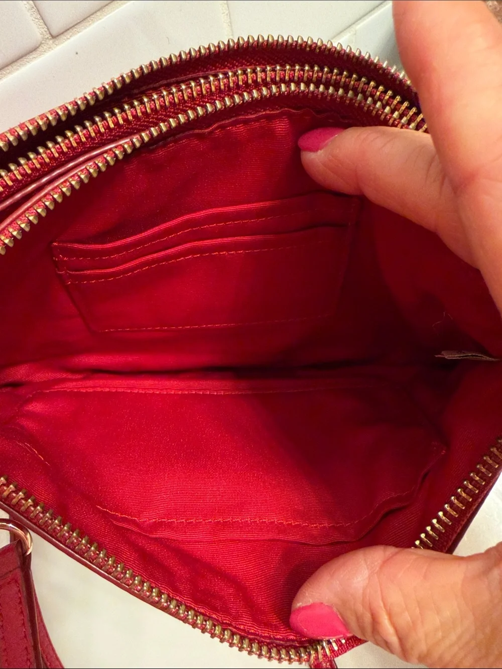 Coach Red Leather Crossbody Bag with Gold Accent