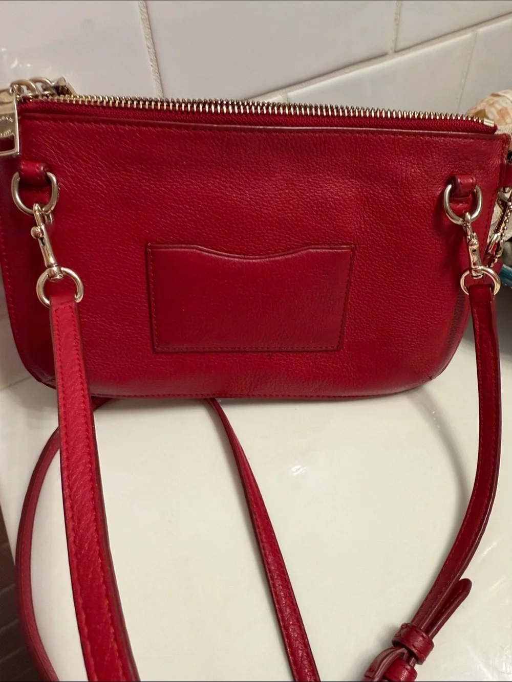 Coach Red Leather Crossbody Bag with Gold Accent