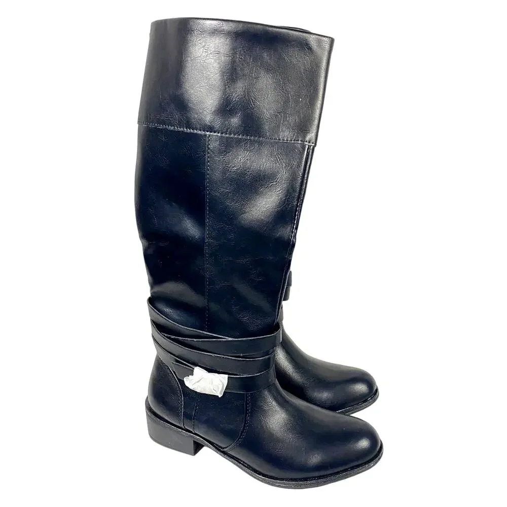 St. John's Bay Douglas Black Knee High Riding Boots Size 7.5 Women NWOB