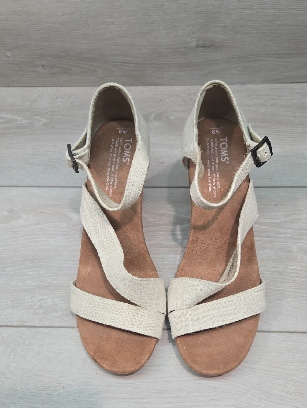 Toms Women Cork Wedge Sandals  Ankle Strap in Natural Shoes Sz 9