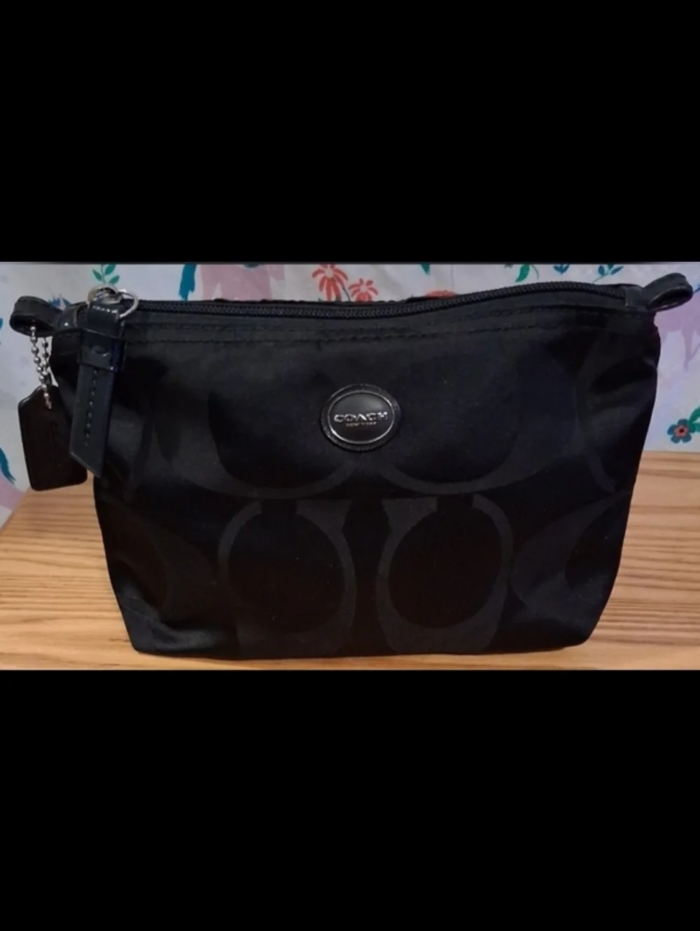 EUC Vintage Y2K Coach Black Signature Nylon Cosmetic Beauty Makeup Travel Pouch