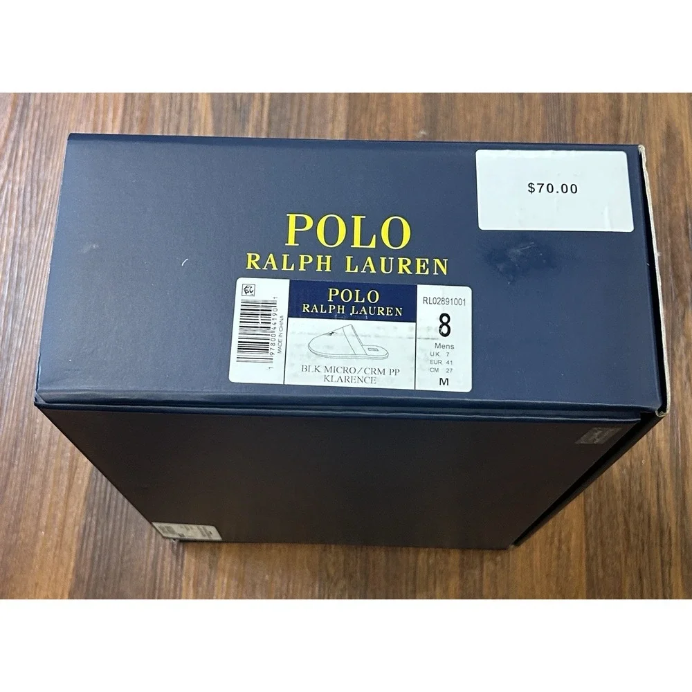Polo Ralph Lauren Men's Klarence Scuff Slippers Black, White Pony Sz 8 New