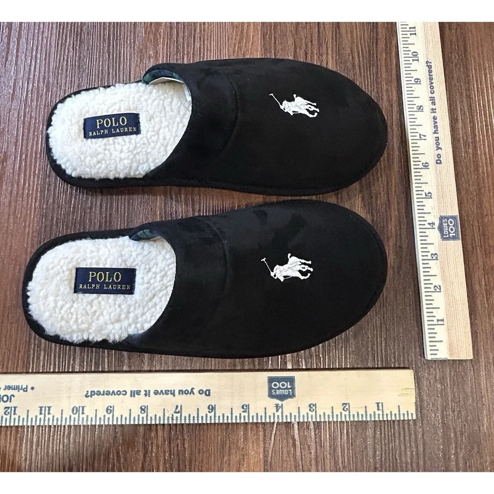 Polo Ralph Lauren Men's Klarence Scuff Slippers Black, White Pony Sz 8 New