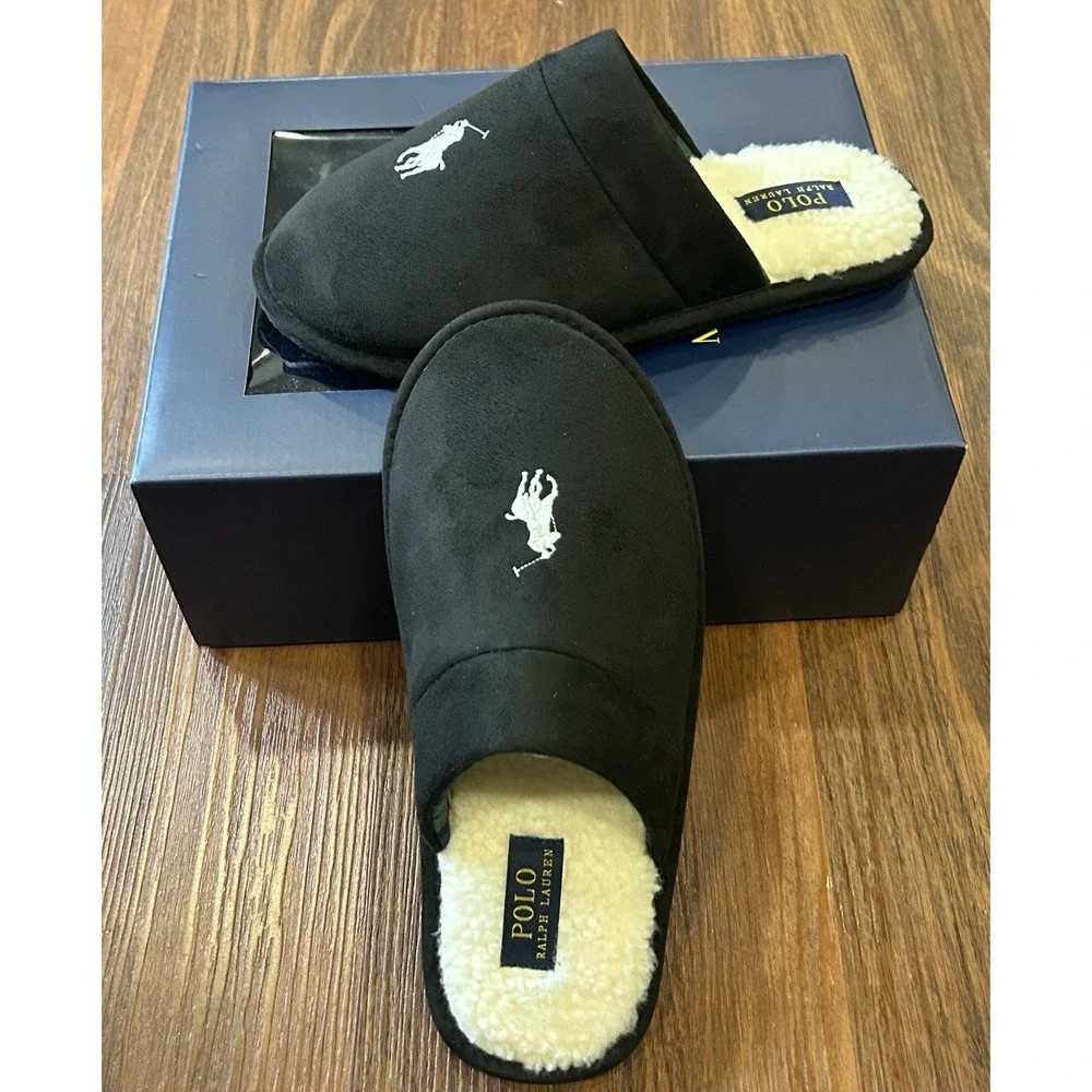 Polo Ralph Lauren Men's Klarence Scuff Slippers Black, White Pony Sz 8 New