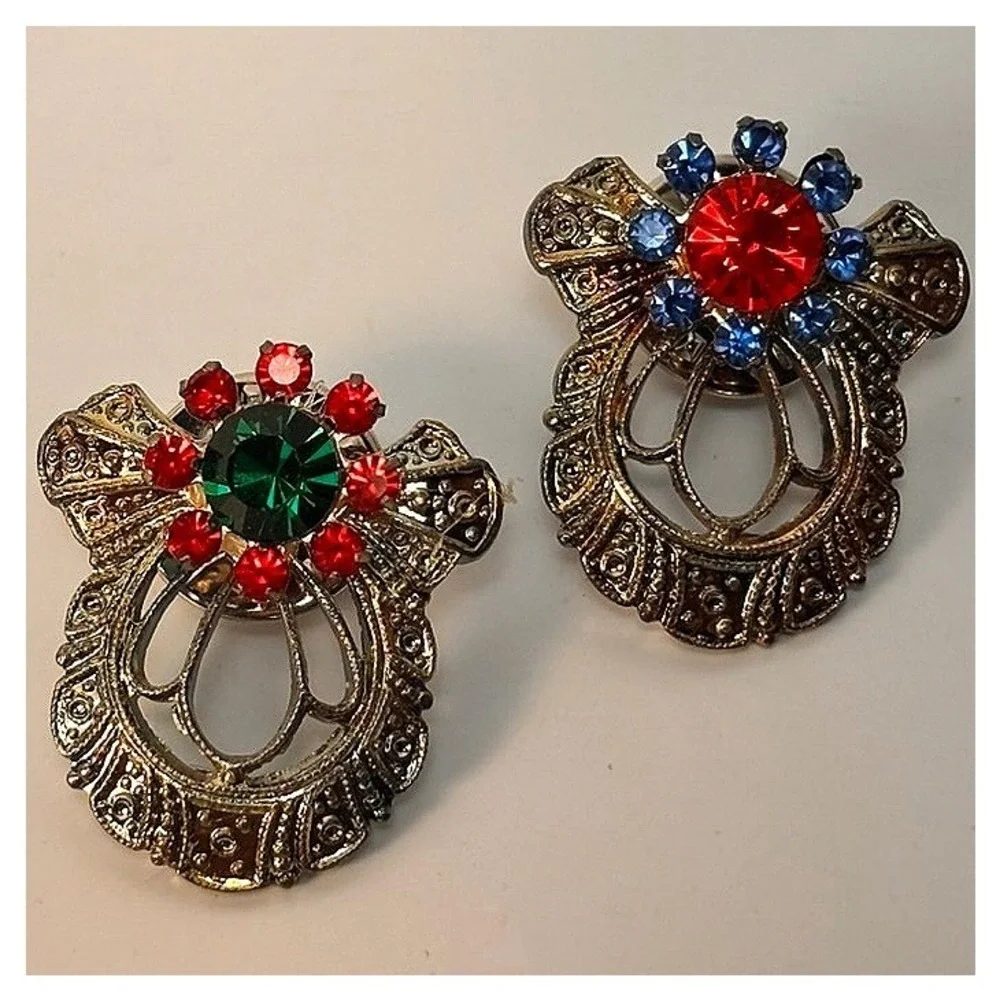 Vintage Jane Christmas Angel Pins Red Green Blue Rhinestone Collector Set