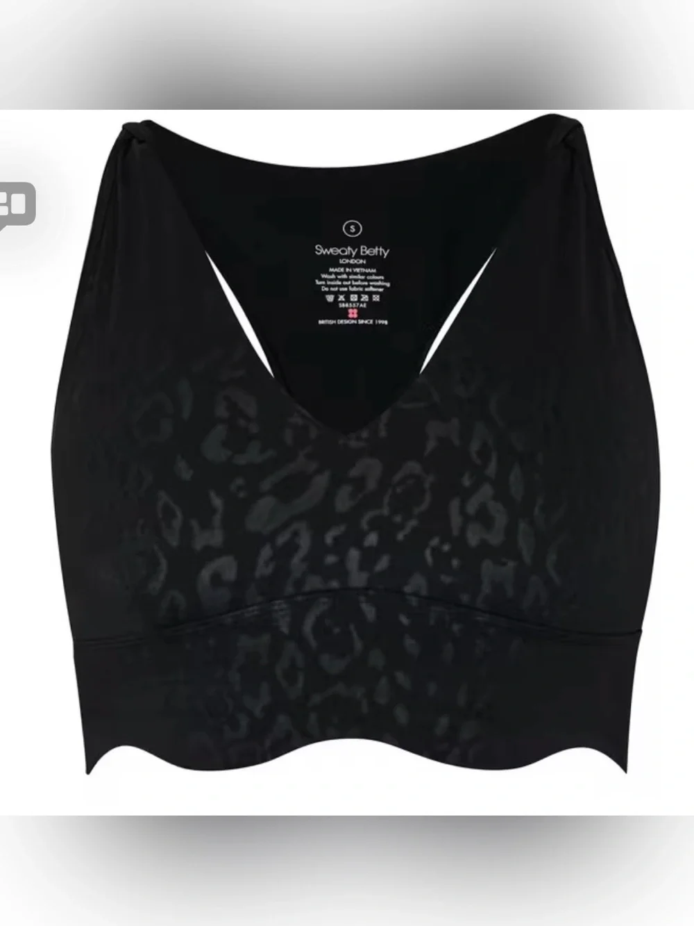 Sweaty Betty Power Plunge Sports Bra Black Leopard Medium Impact Medium