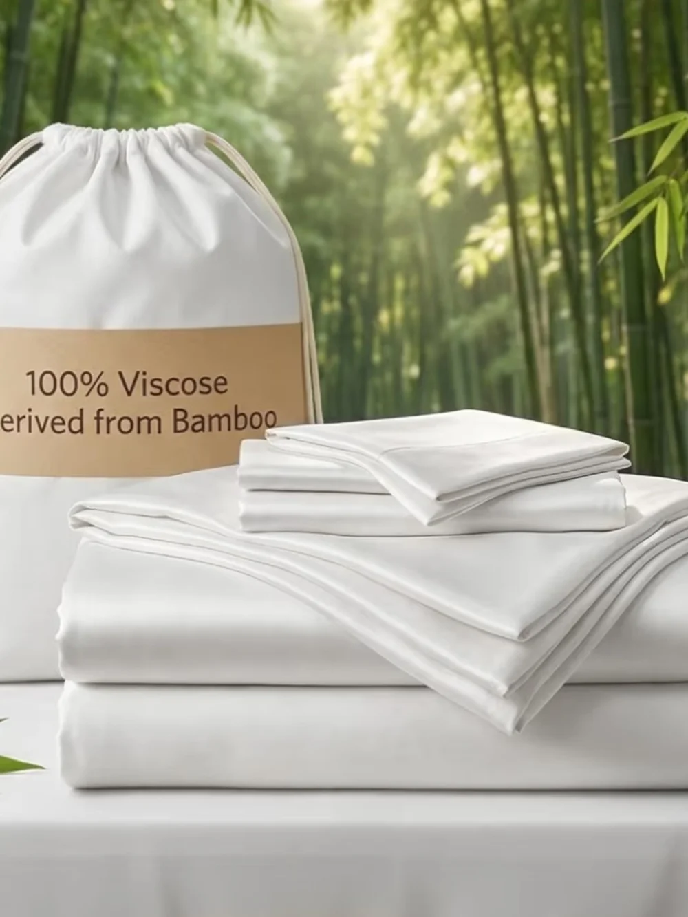 Queen Size Bamboo Viscose White Bed Sheet Set - NIB
