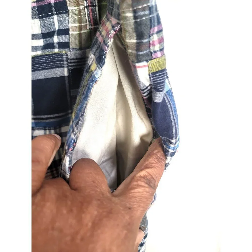 Old Navy Patchwork Madras Cargo Shorts Mens 34Multicolor Plaid Preppy Y2k 90s‎