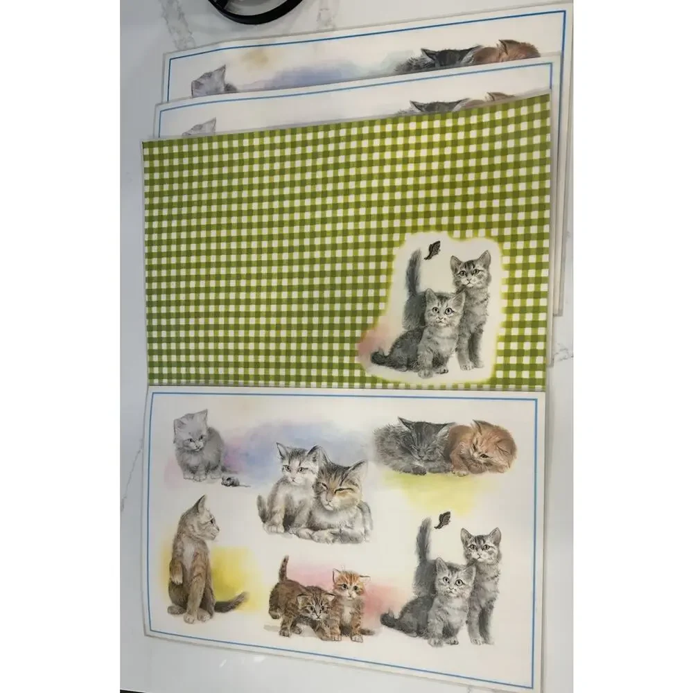 Conimar‎ Conimats Decorator Reversible Placemats Kitten Cat Green Gingham Set 4