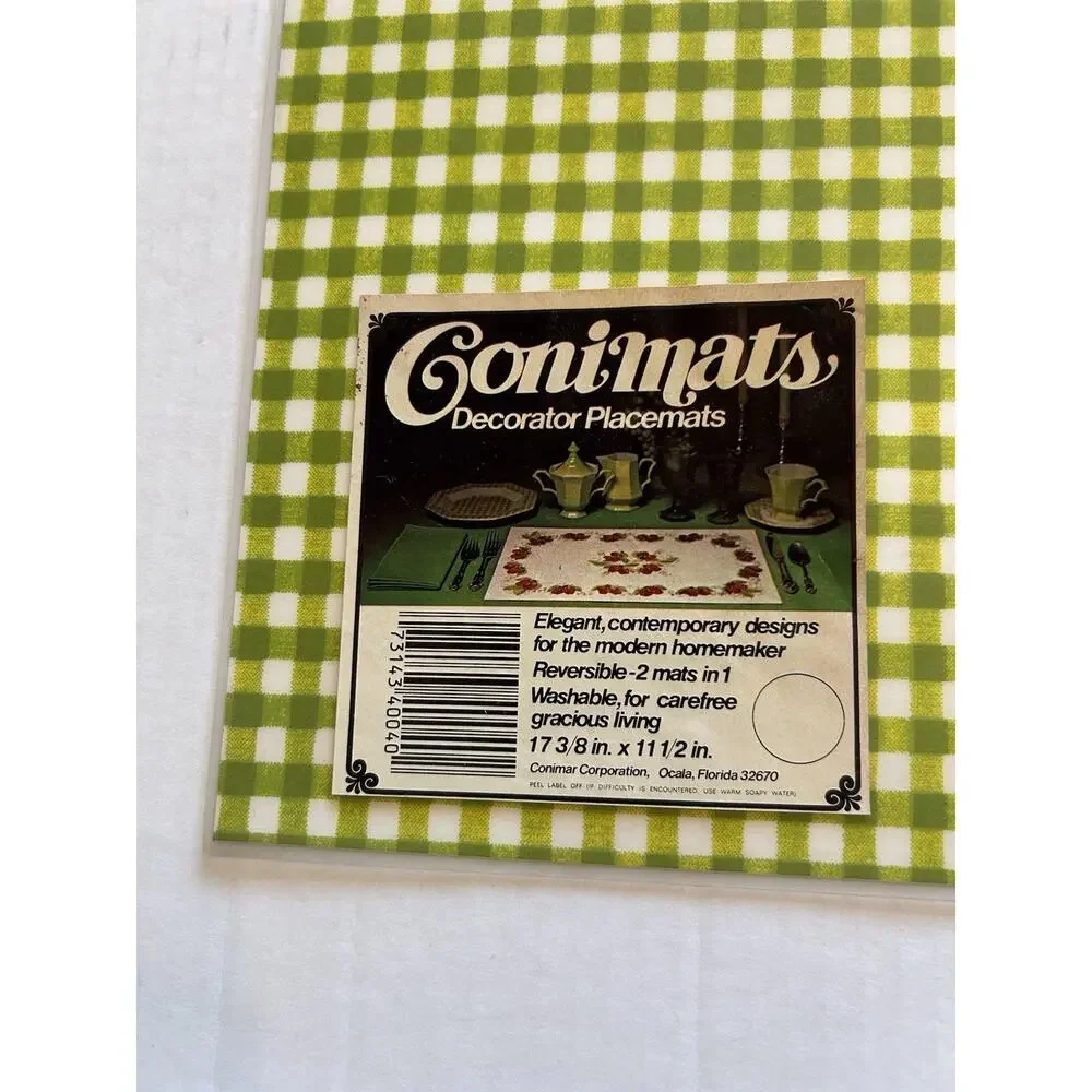 Conimar‎ Conimats Decorator Reversible Placemats Kitten Cat Green Gingham Set 4