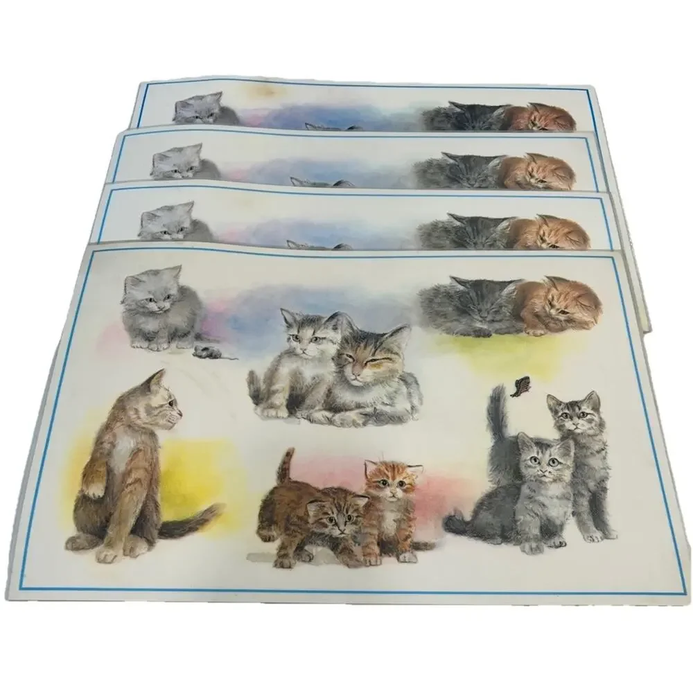 Conimar‎ Conimats Decorator Reversible Placemats Kitten Cat Green Gingham Set 4