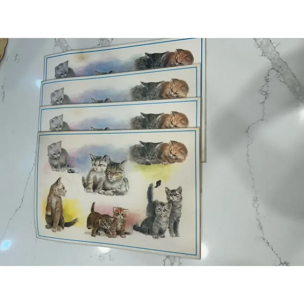 Conimar‎ Conimats Decorator Reversible Placemats Kitten Cat Green Gingham Set 4