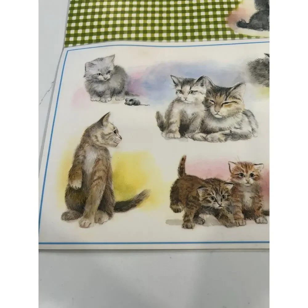 Conimar‎ Conimats Decorator Reversible Placemats Kitten Cat Green Gingham Set 4