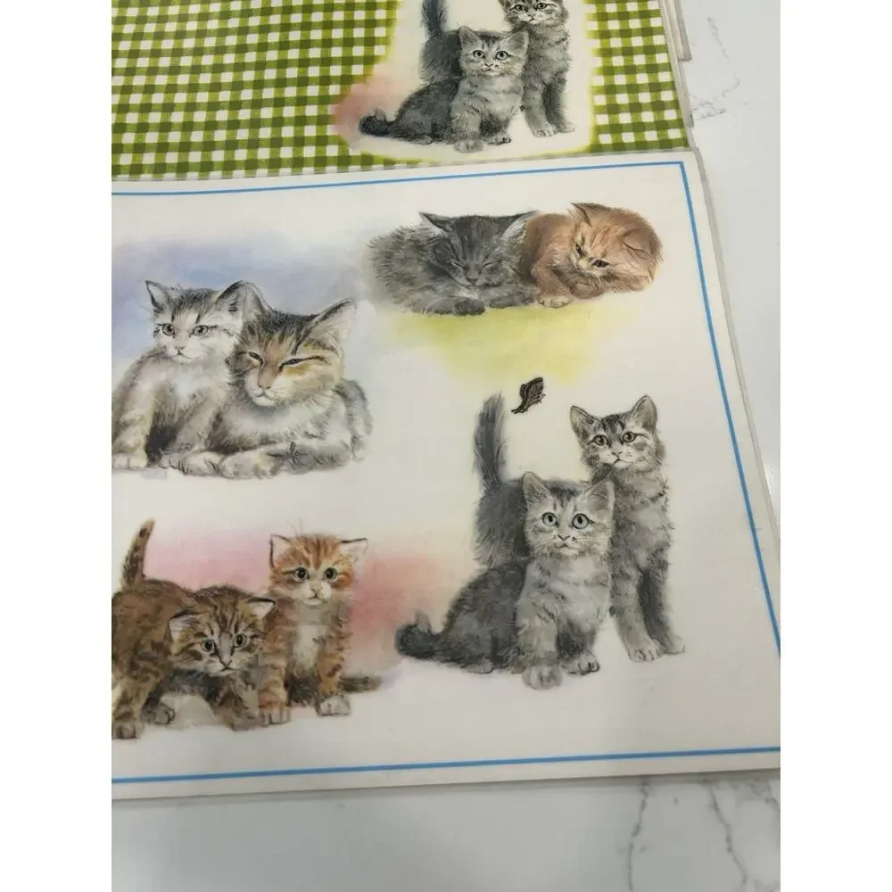 Conimar‎ Conimats Decorator Reversible Placemats Kitten Cat Green Gingham Set 4