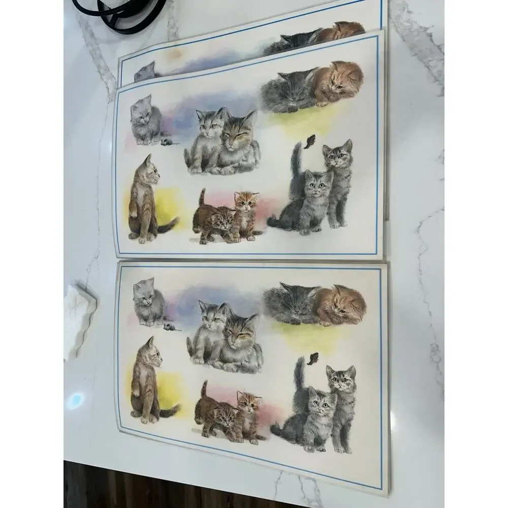Conimar‎ Conimats Decorator Reversible Placemats Kitten Cat Green Gingham Set 4