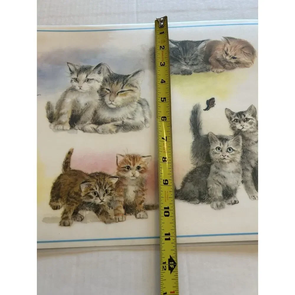 Conimar‎ Conimats Decorator Reversible Placemats Kitten Cat Green Gingham Set 4