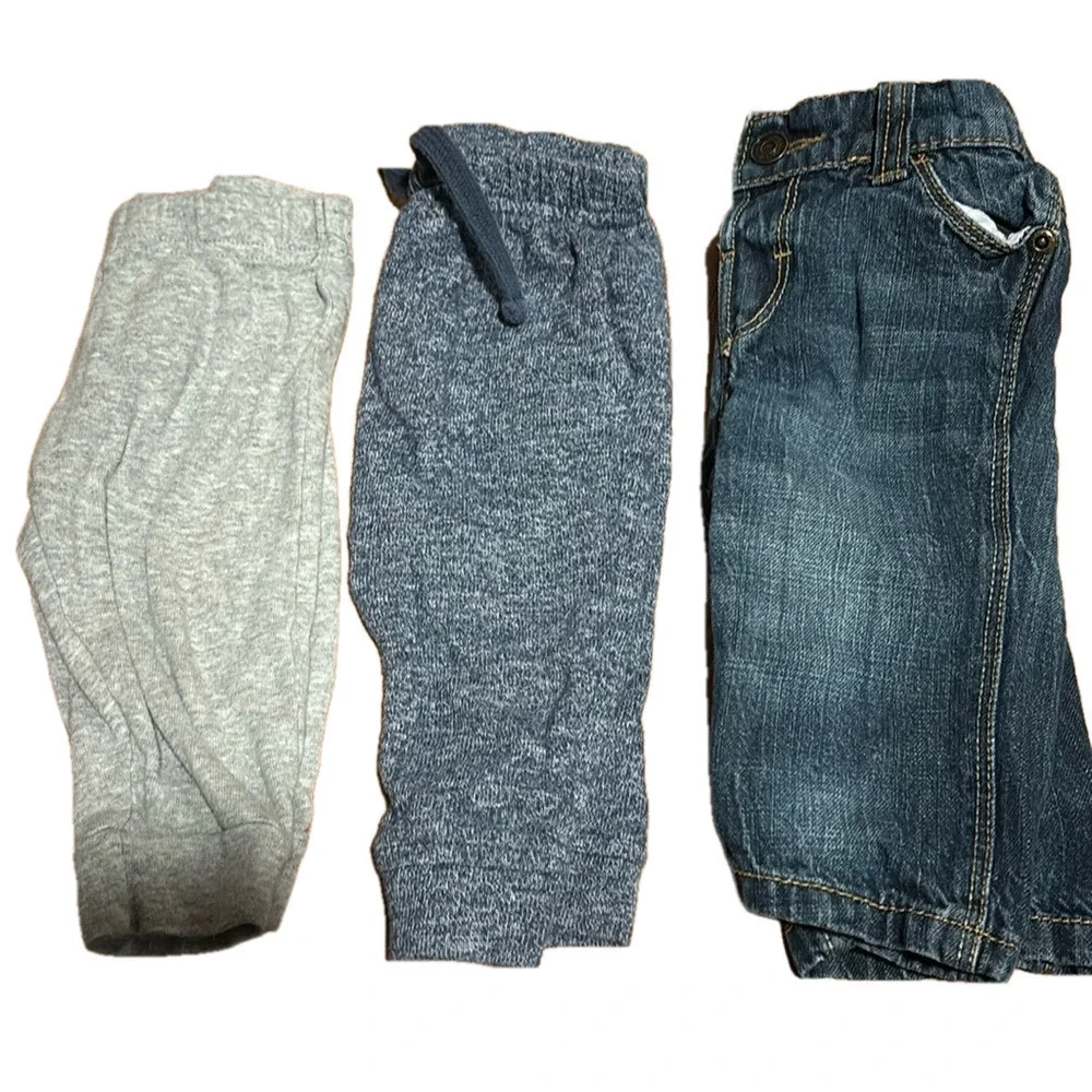 Set of 3 baby pants- jeans and gray and blue sweatpants. Cute! 3-6 months