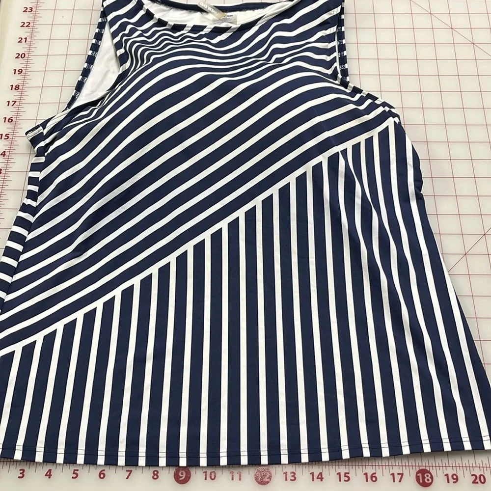 LAND'S END Navy/WHT Stripe High Neck Modest/Full Coverage Tankini Swim Top 16DD