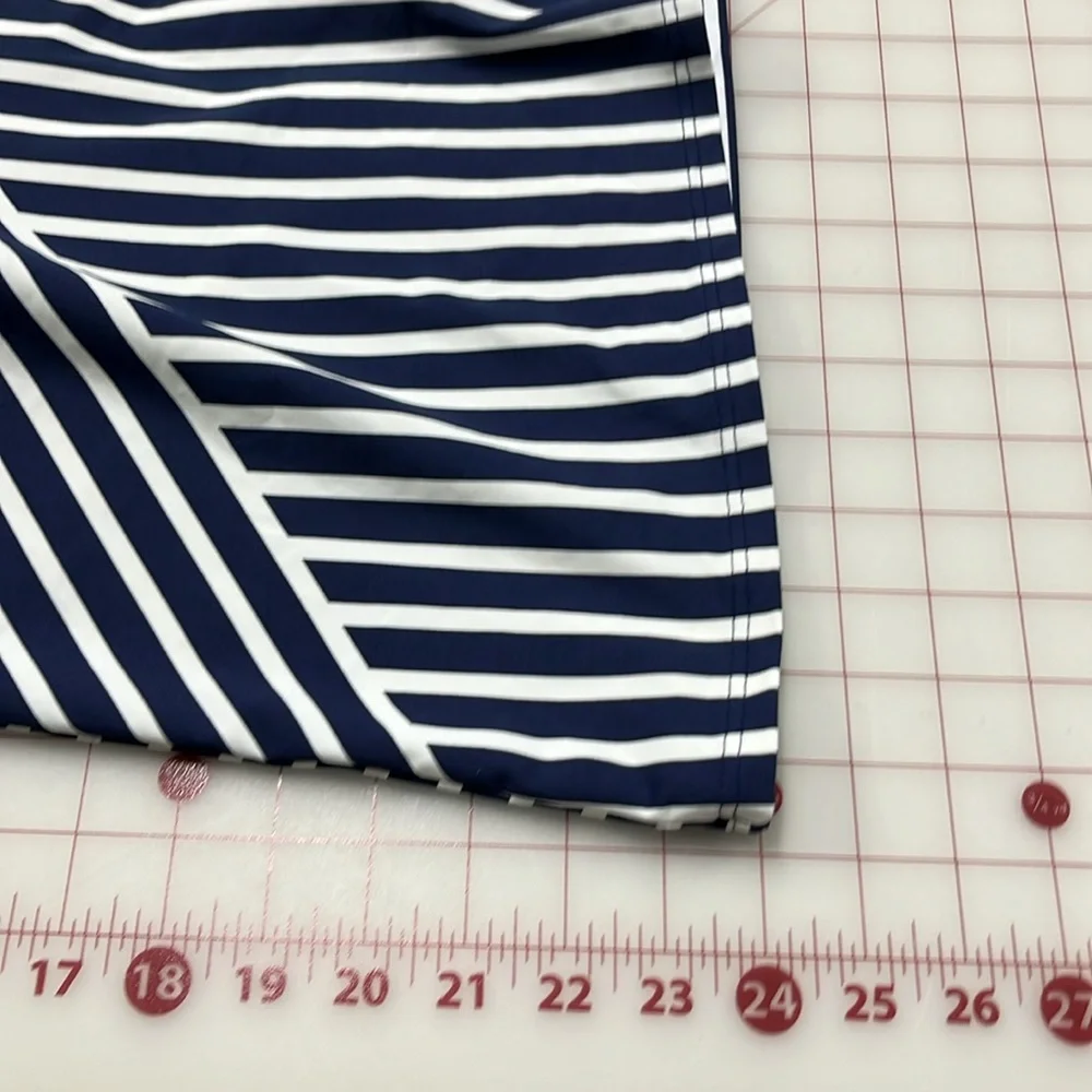 LAND'S END Navy/WHT Stripe High Neck Modest/Full Coverage Tankini Swim Top 16DD