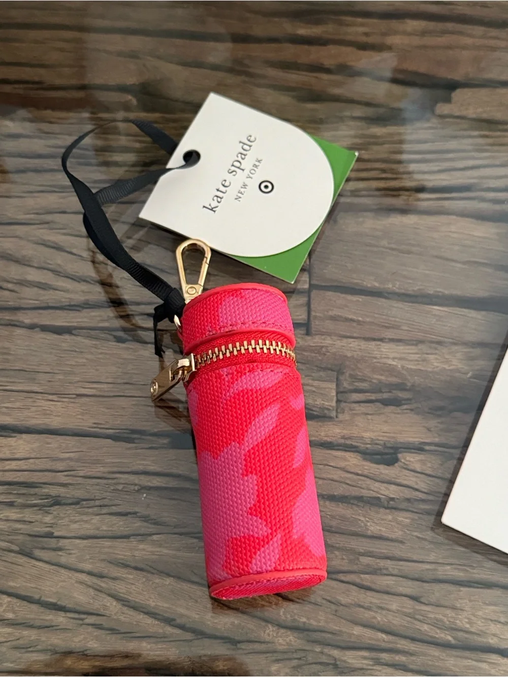 New Kate spade x Target Classic rose lipstick zip case gold bag charm keychain