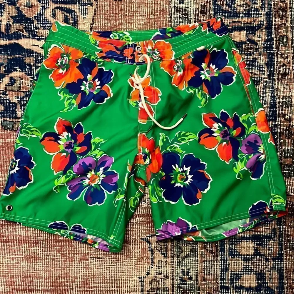 Polo by Ralph Lauren Men's Hawaiian Board Shorts-  Swim Trunks Tropical Green