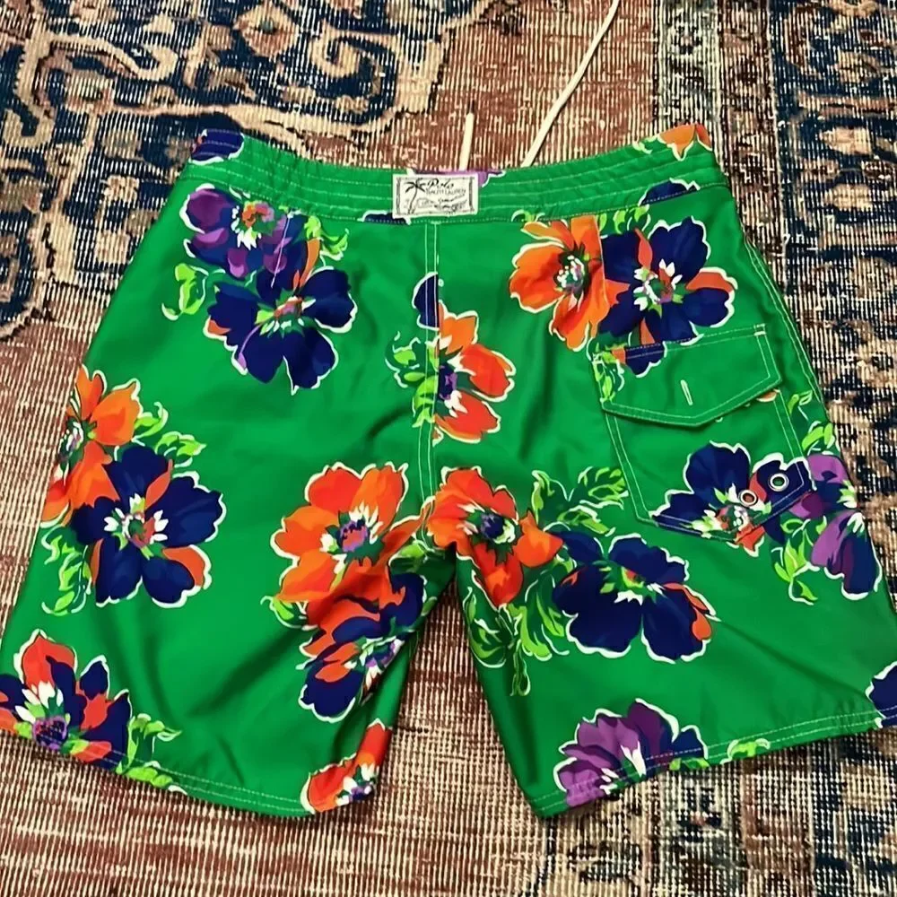 Polo by Ralph Lauren Men's Hawaiian Board Shorts-  Swim Trunks Tropical Green