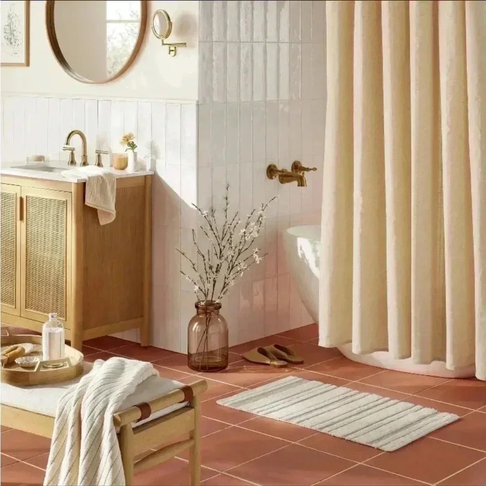 NWT Textured Windowpane Shower Curtain Beige Hearth‎ & Hand
