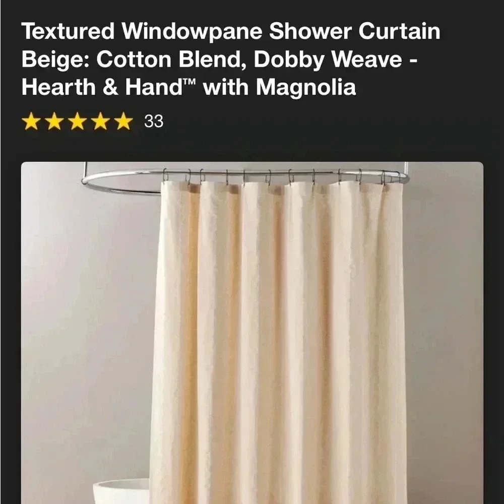 NWT Textured Windowpane Shower Curtain Beige Hearth‎ & Hand
