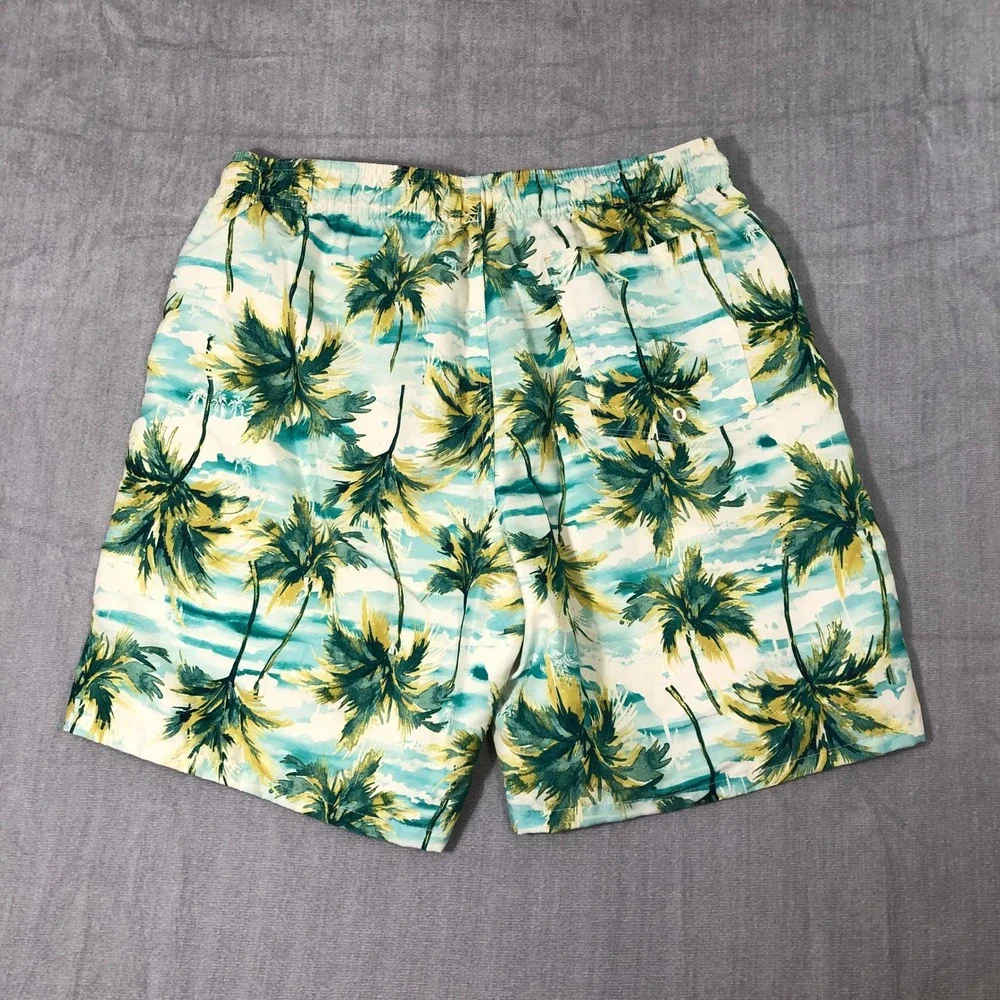 Old Navy Swim Trunks Mens Medium Green Palm Tree Tropical Board Shorts Beachwear