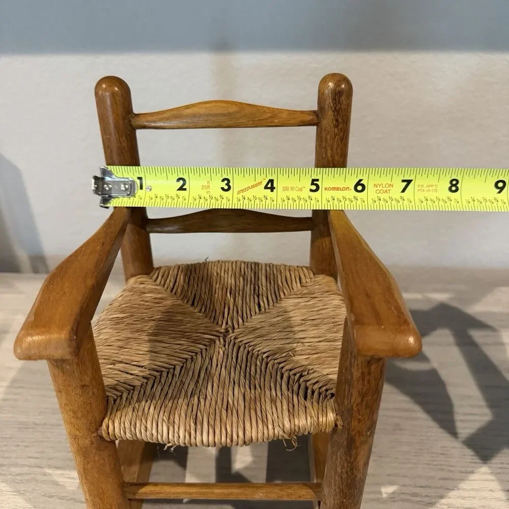VINTAGE SMALL BROWN WOOD ROCKING CHAIR‎ HANDCRAFTED WICKER 9