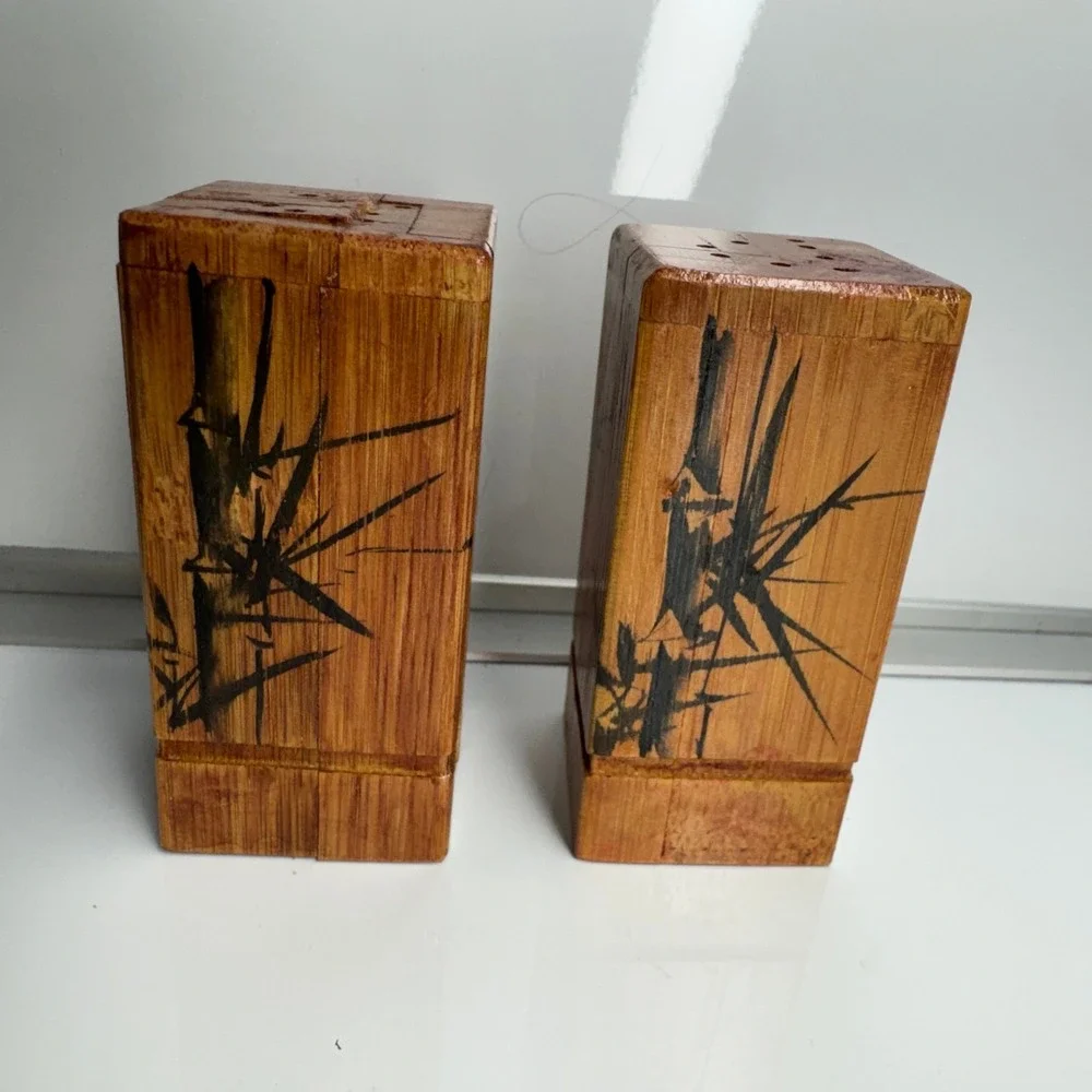 Vintage Bamboo Boxes Set of 2 Hand Painted Bamboo Art‎ Decor Storage