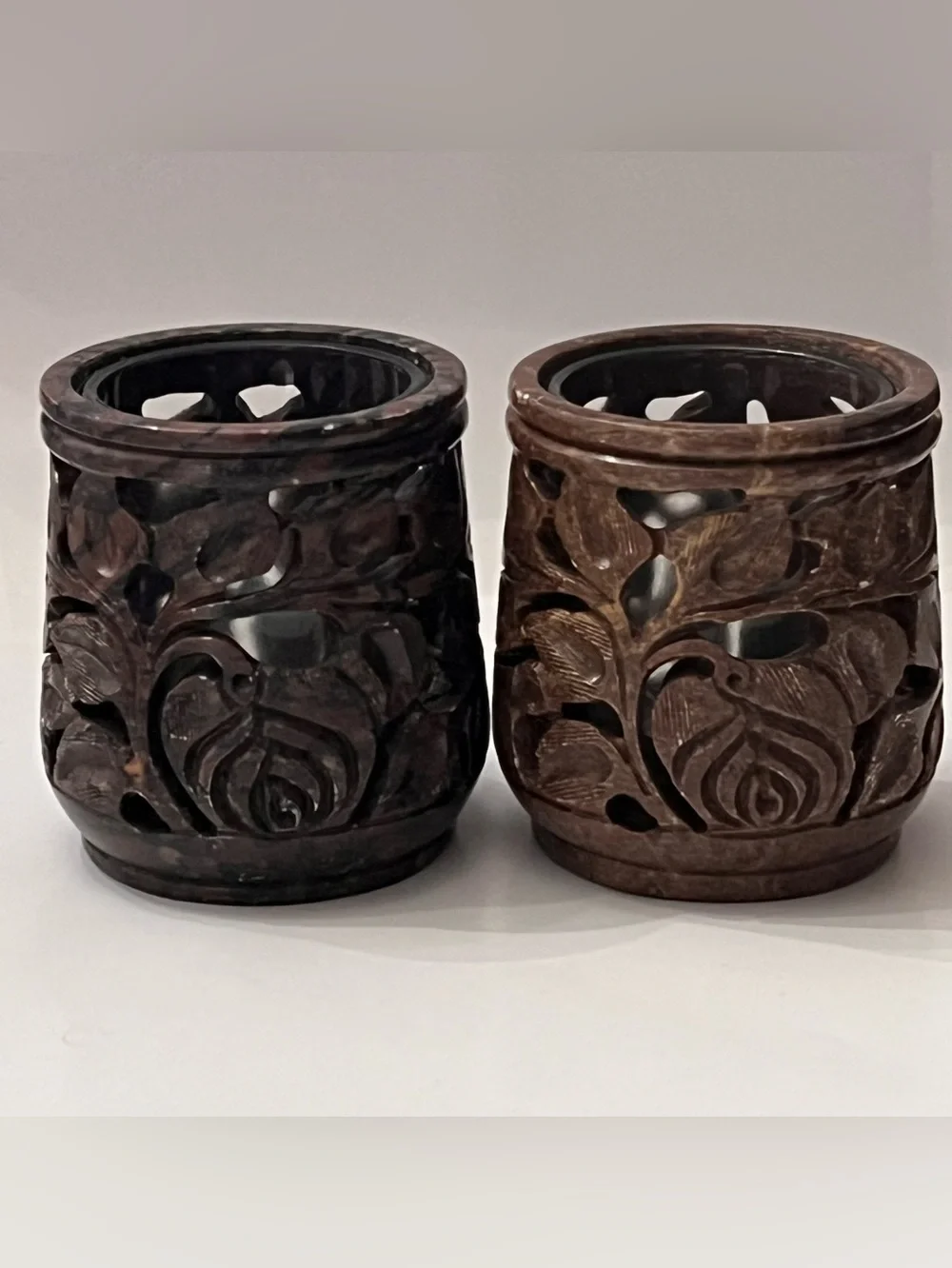 Yankee Candle Votive Candle Holders Carved Soapstone Set of 2