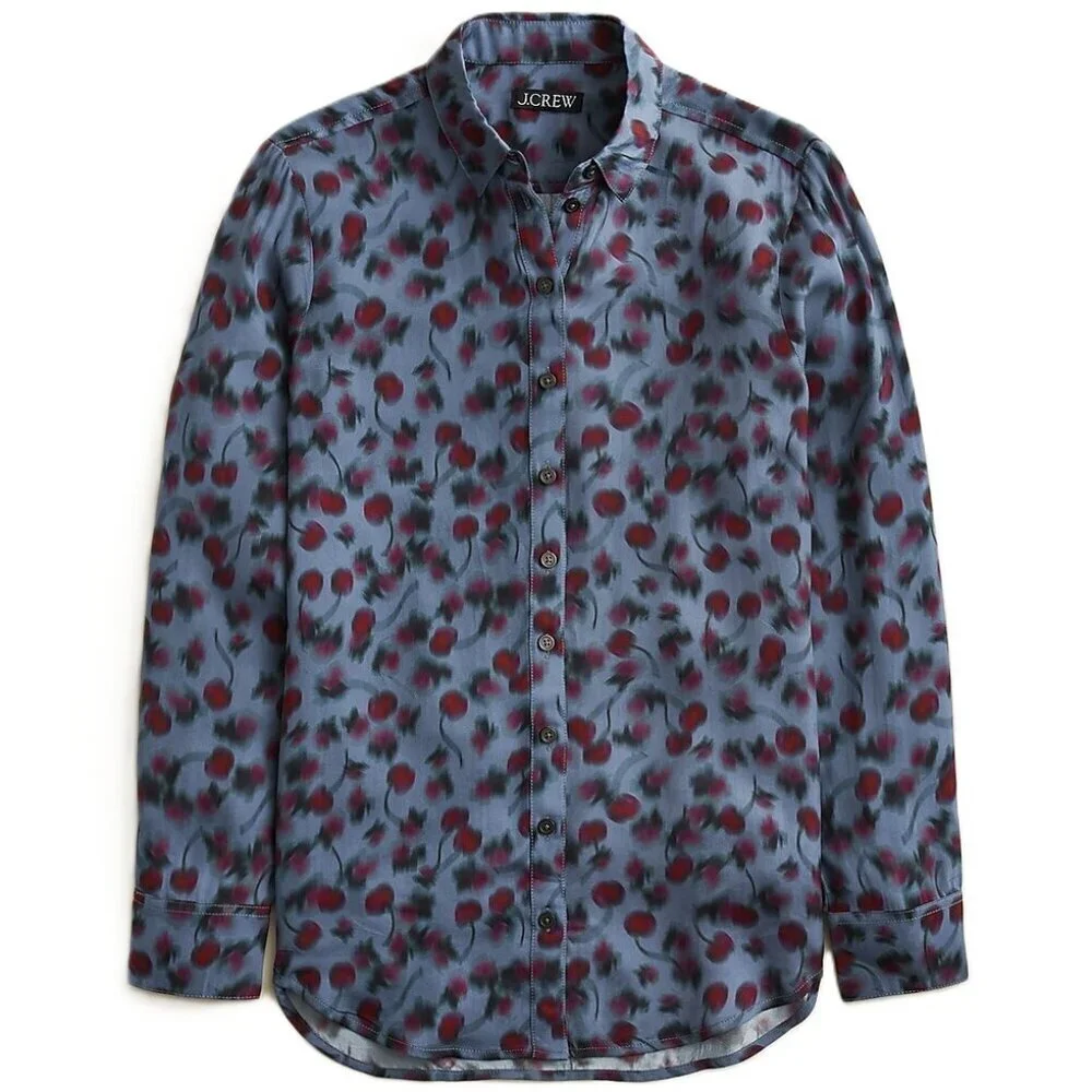 Drapey Button-Up Shirt Fruit Print Whimsical Novelty
