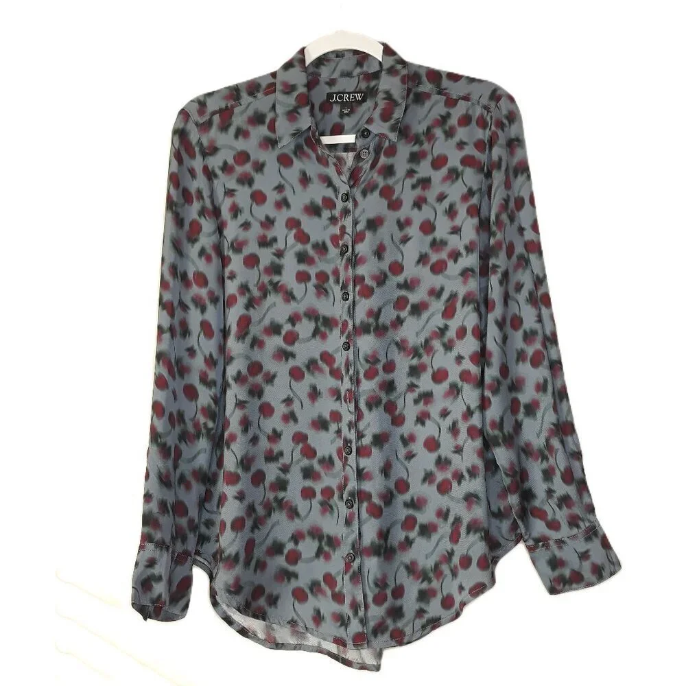 Drapey Button-Up Shirt Fruit Print Whimsical Novelty