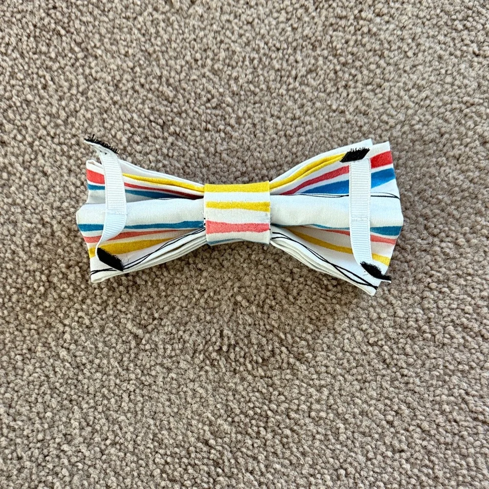 Striped Multicolor Dog Bow Tie Collar Accessory - White Base