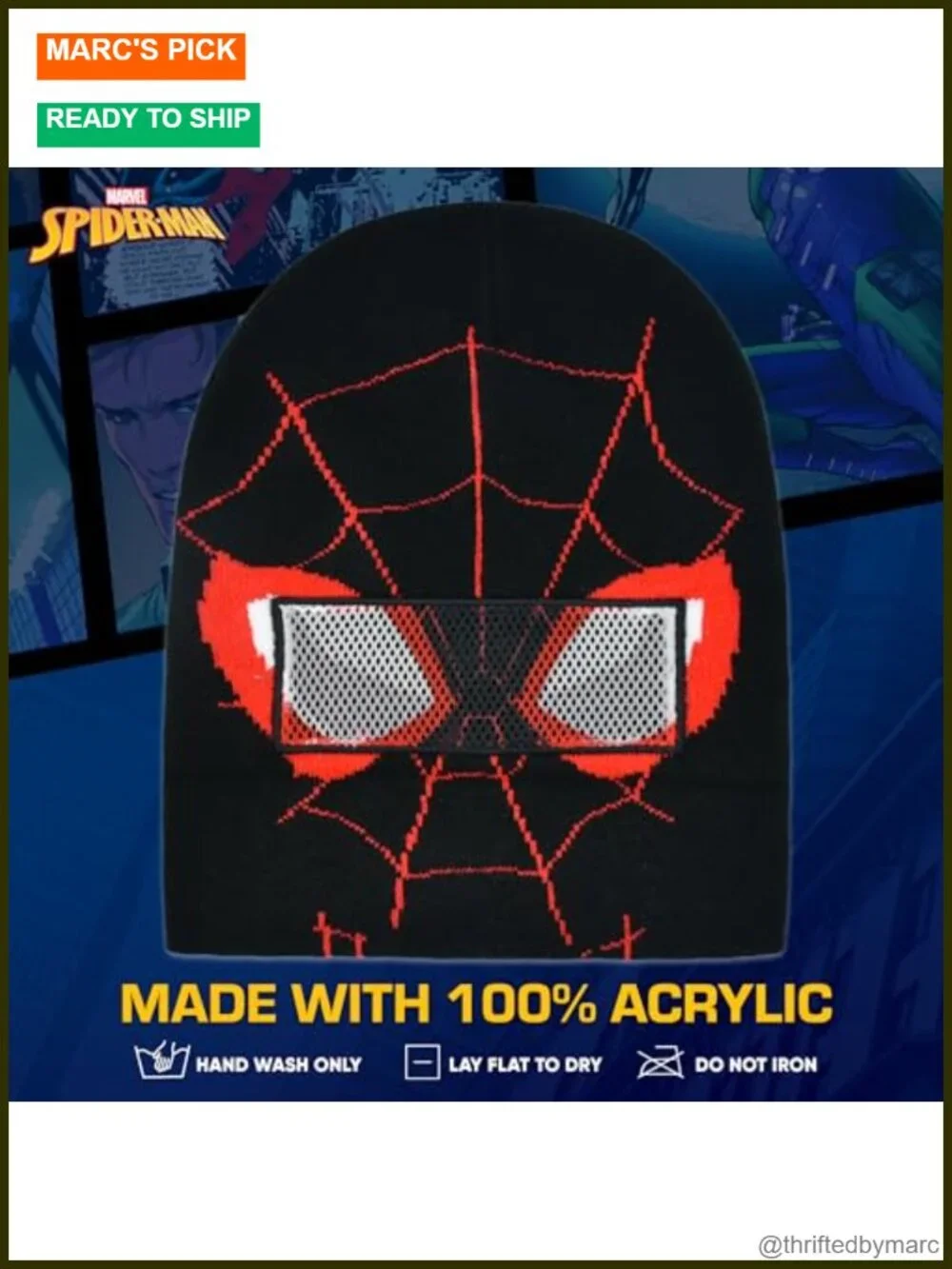 Marvel Spider-Man Miles Morales Roll Down Cuff Knitted Winter Beanie Skull Cap