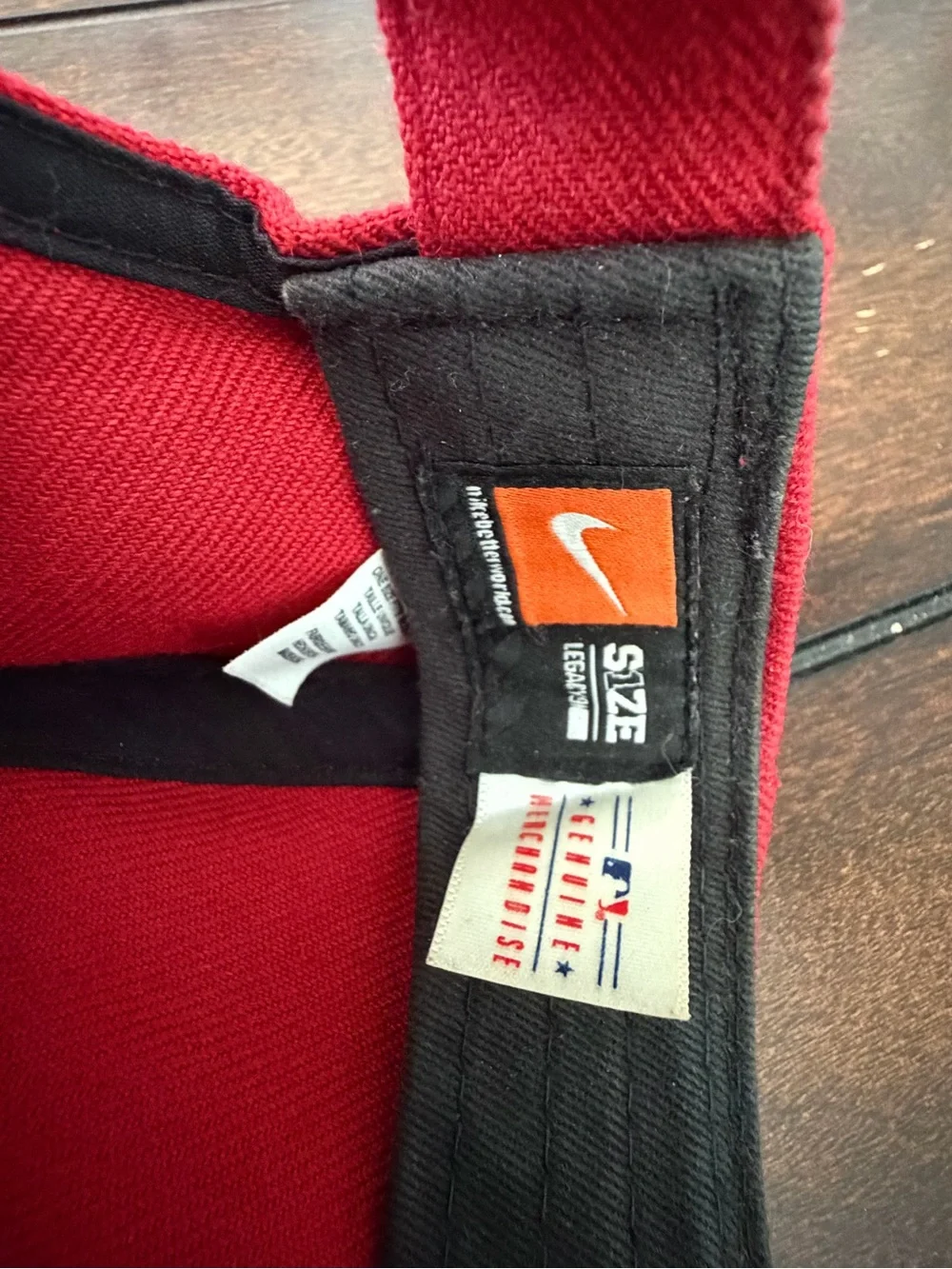 Nike Red and Black Baseball Hat Interior Label Detail