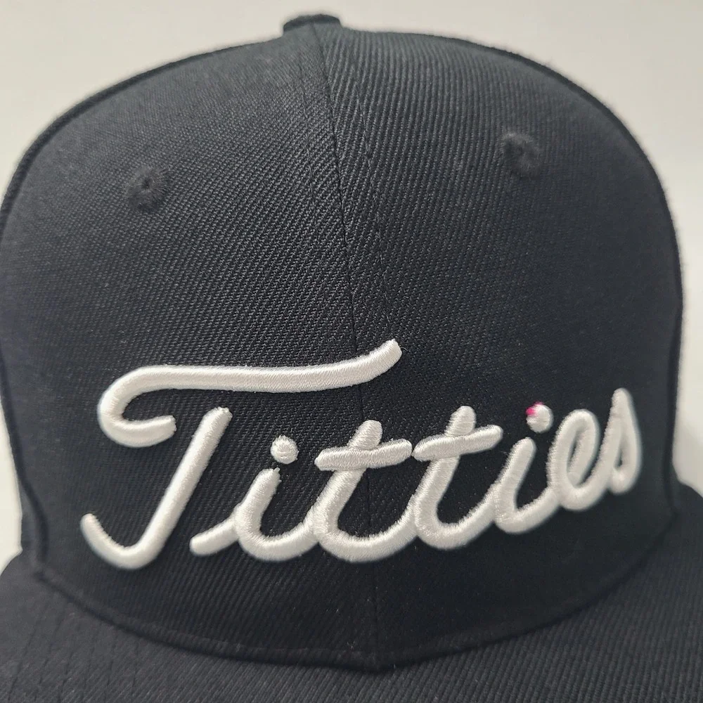 Titties‎ Hat Snapback Power Golf Black White Parody Script Logo Wool Blend Men