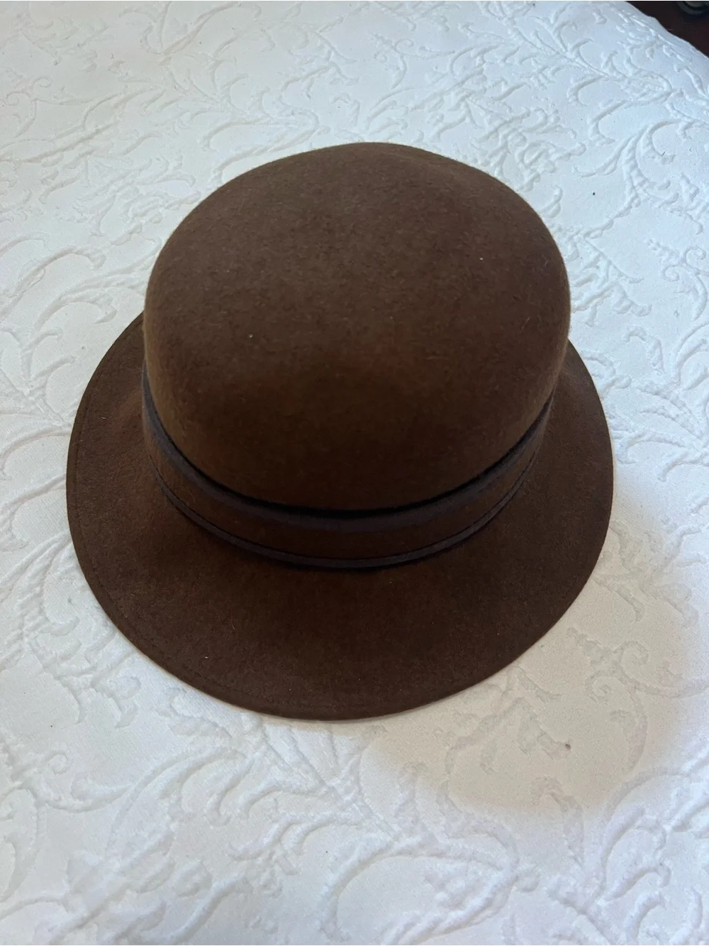 Scala Brown 100% Wool Felt Cloche Hat with Ribbon Bow