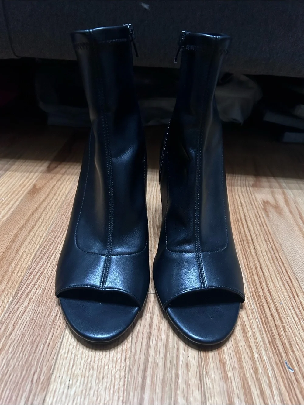 Black Open-Toe Ankle Booties with Side Zip